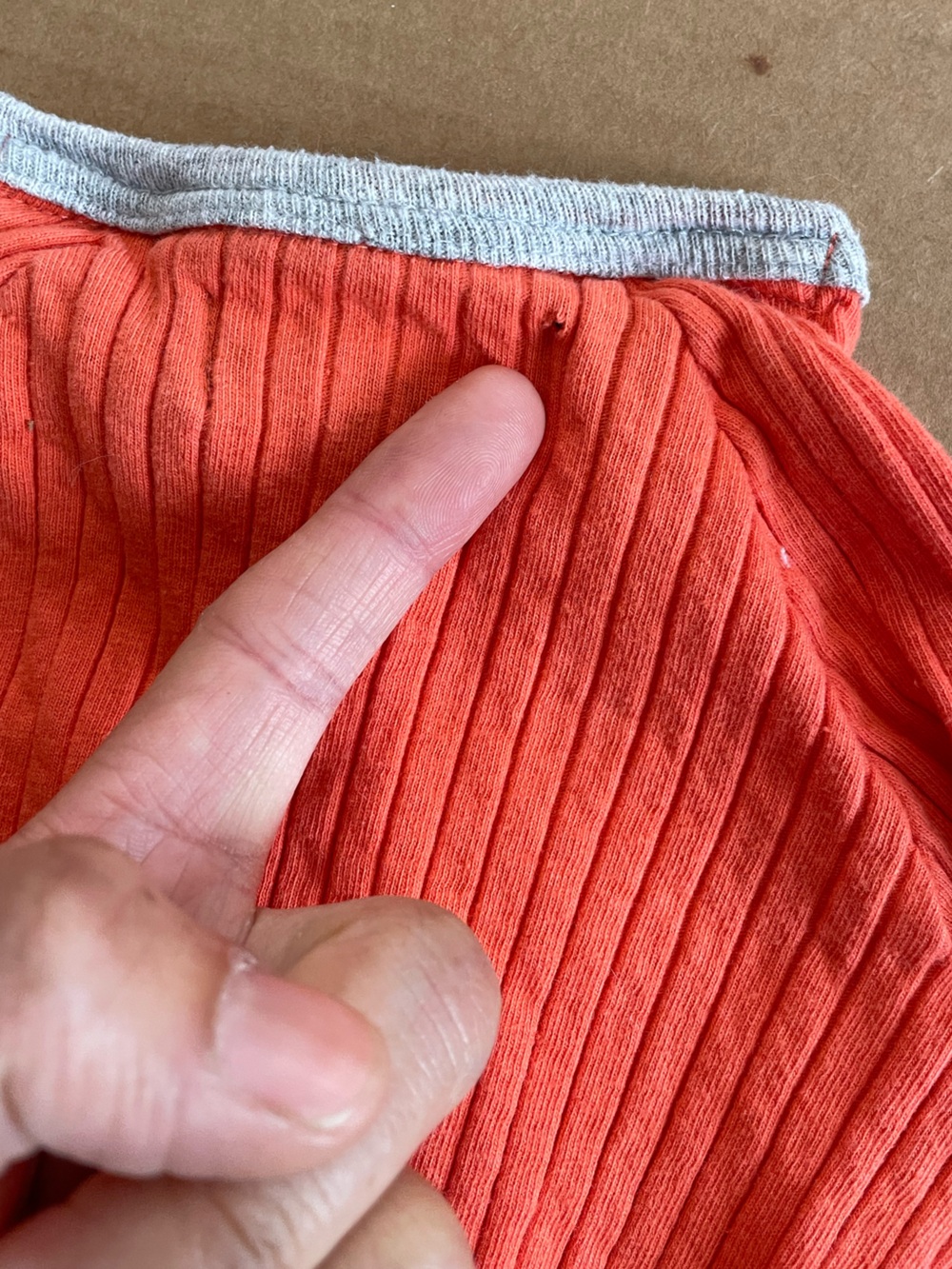 7 For All Mankind Ribbed Coral One-Piece Footed Pajamas with Gray Cuffs - Picture 7 of 7